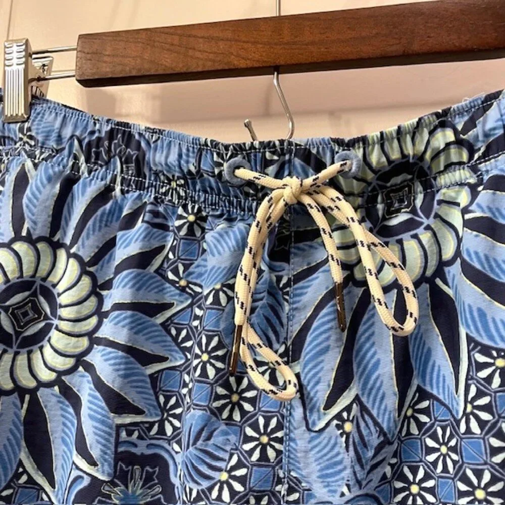 Men's Tommy Bahama Floral Printed Swim Trunks Blue Size Large Pockets Beach